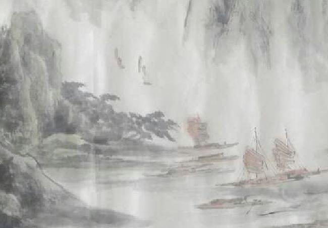 国画大师曹振君山水画《春雨》欣赏局部